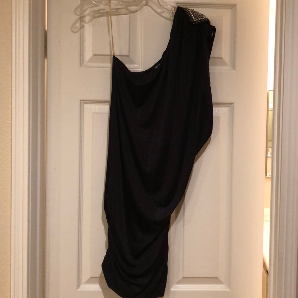 Silky black one shoulder evening dress